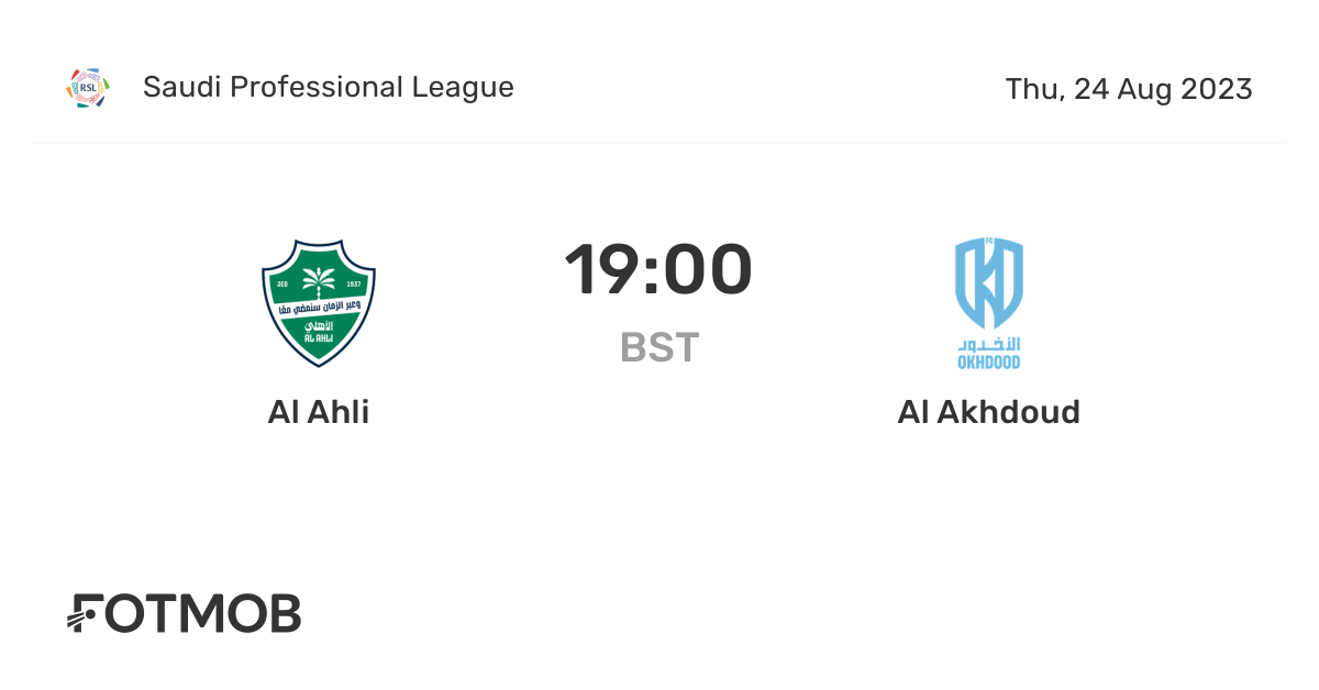 Al Ahli vs Al Akhdoud live score, predicted lineups and H2H stats.