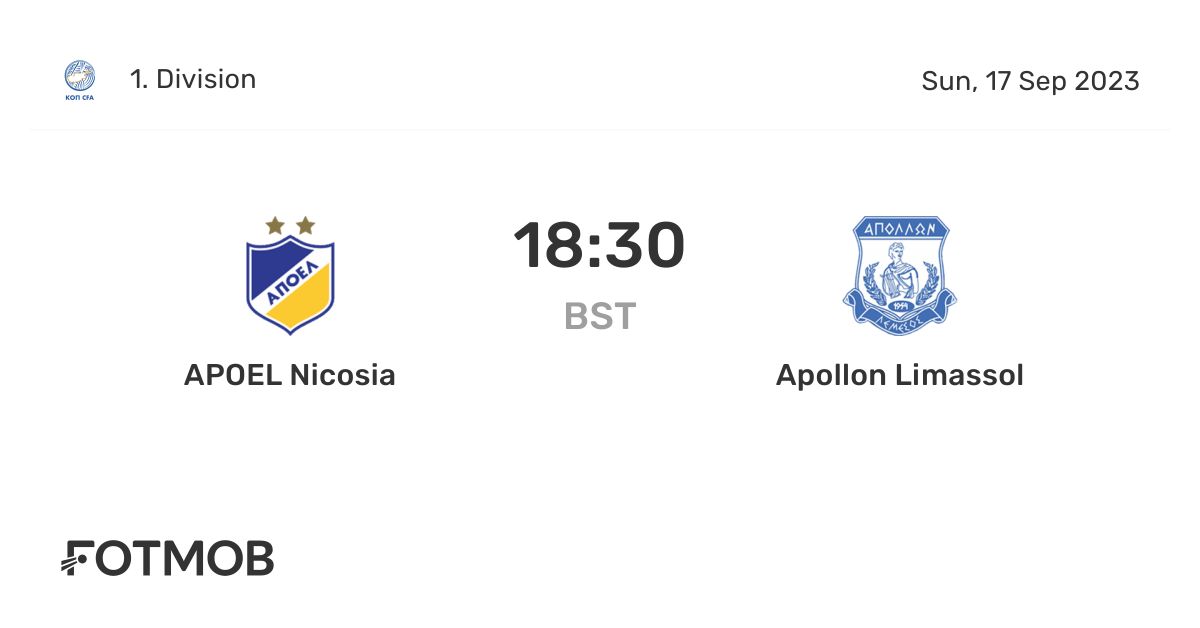 APOEL Nicosia vs Apollon Limassol live score, predicted lineups and