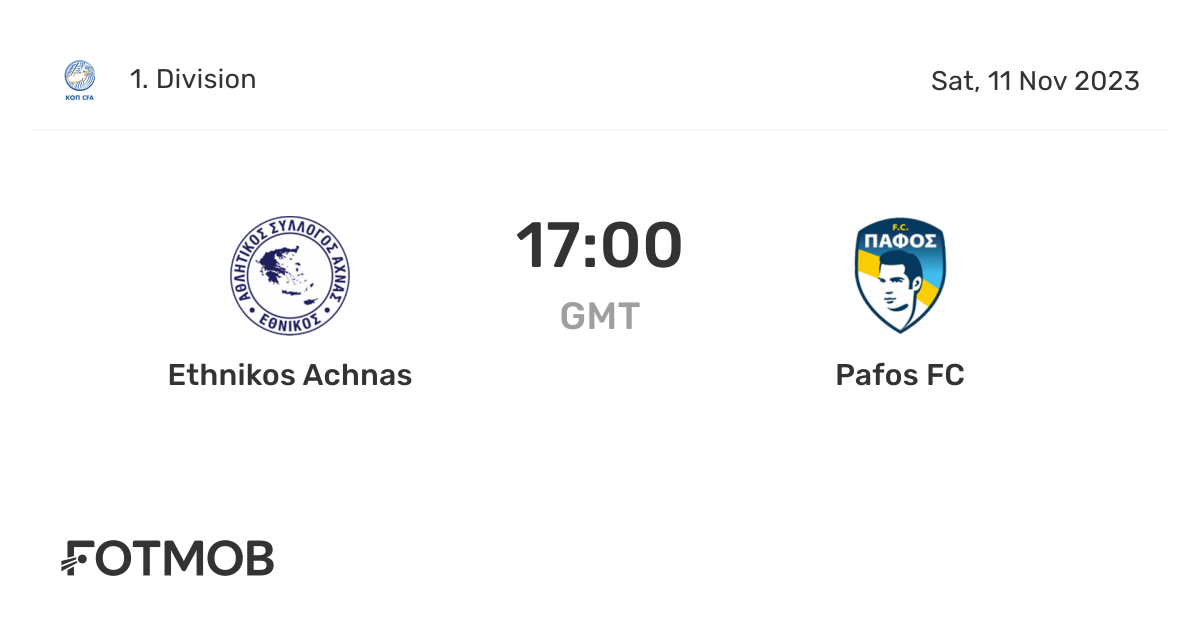 Ethnikos Achnas vs Pafos FC - live score, predicted lineups and H2H stats.