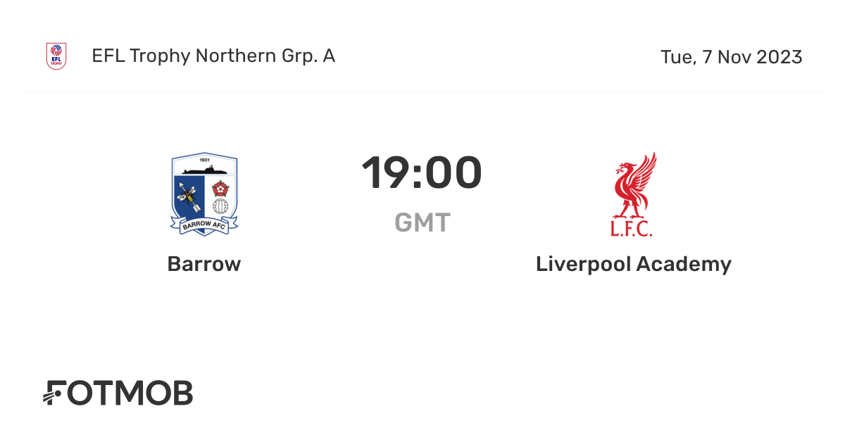 Barrow vs Liverpool Academy live score, predicted lineups and H2H stats.