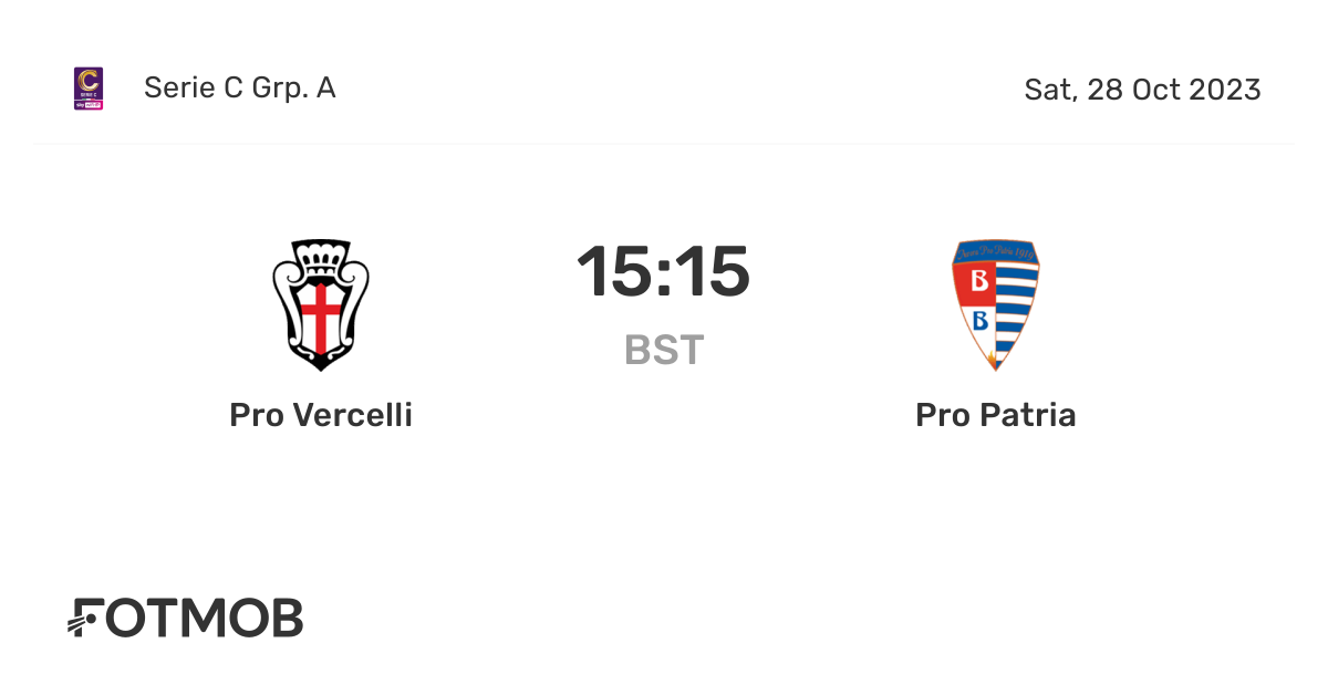 Pro Vercelli vs Pro Patria live score, predicted lineups and H2H stats.