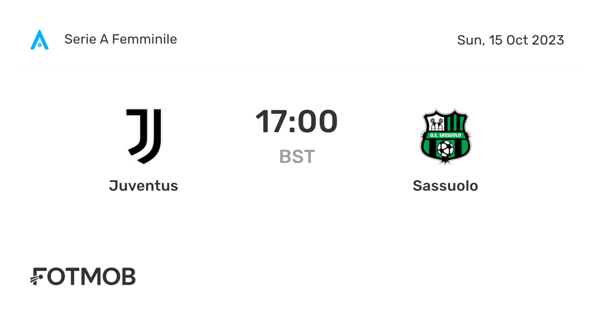 Juventus vs Sassuolo live score, predicted lineups and H2H stats.