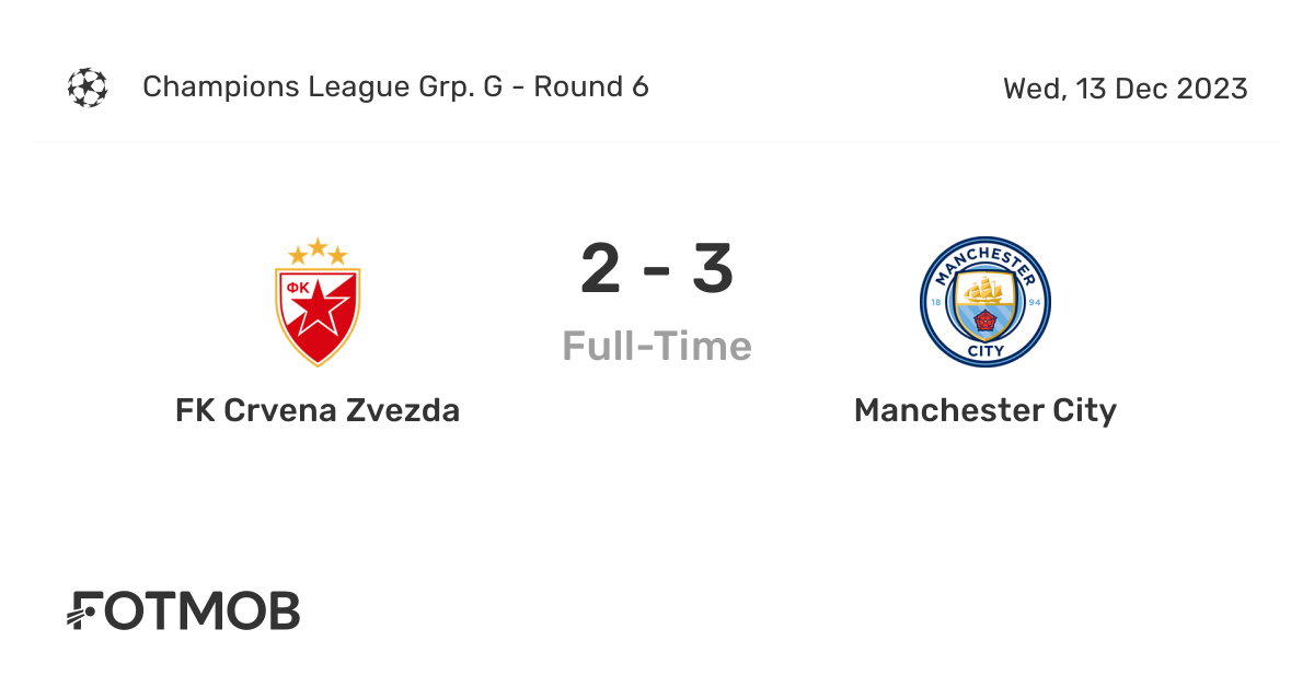 FK Crvena Zvezda vs Manchester City - live score, predicted lineups and H2H  stats.