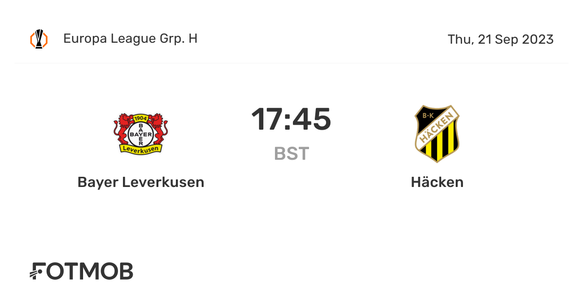 Bayer Leverkusen vs Häcken live score, predicted lineups and H2H stats.