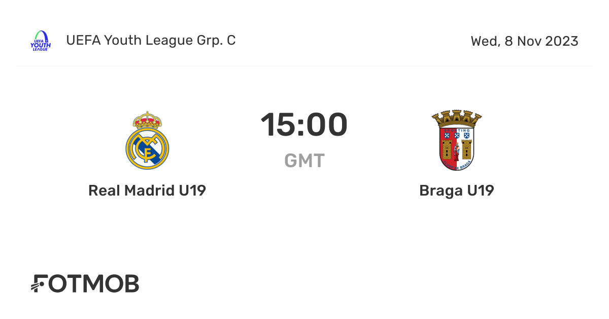 Real Madrid U19 vs Braga U19 live score, predicted lineups and H2H stats