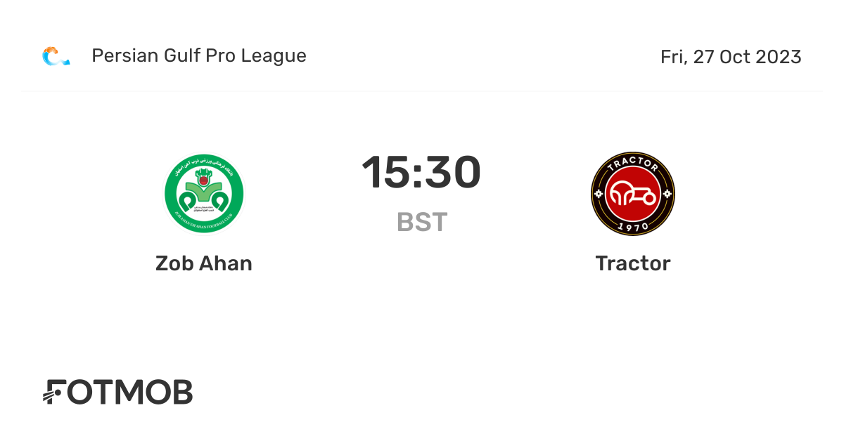 Zob Ahan vs Tractor live score, predicted lineups and H2H stats.
