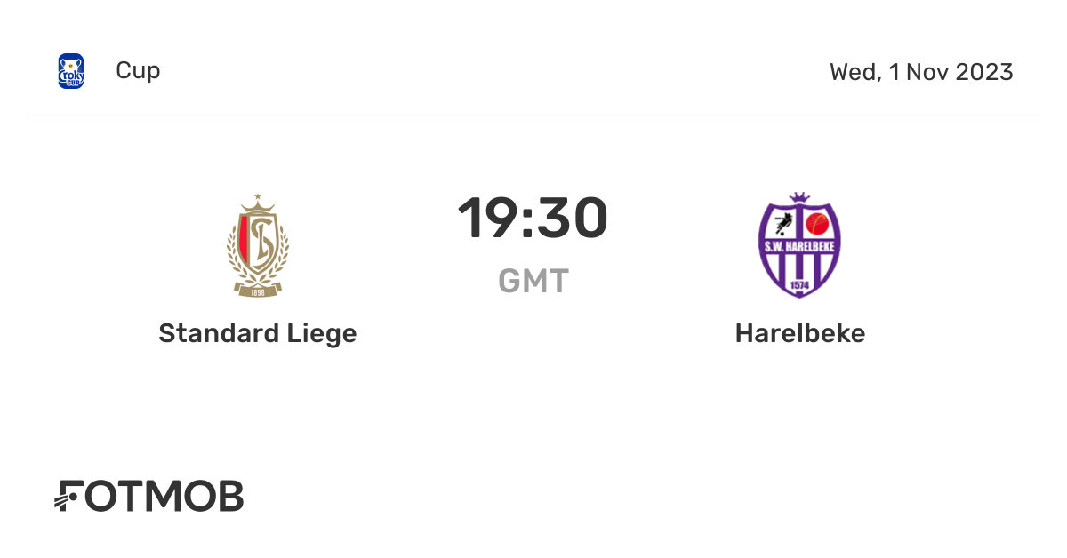 Standard Liege contre Harelbeke score en direct, compositions probables et statistiques H2H