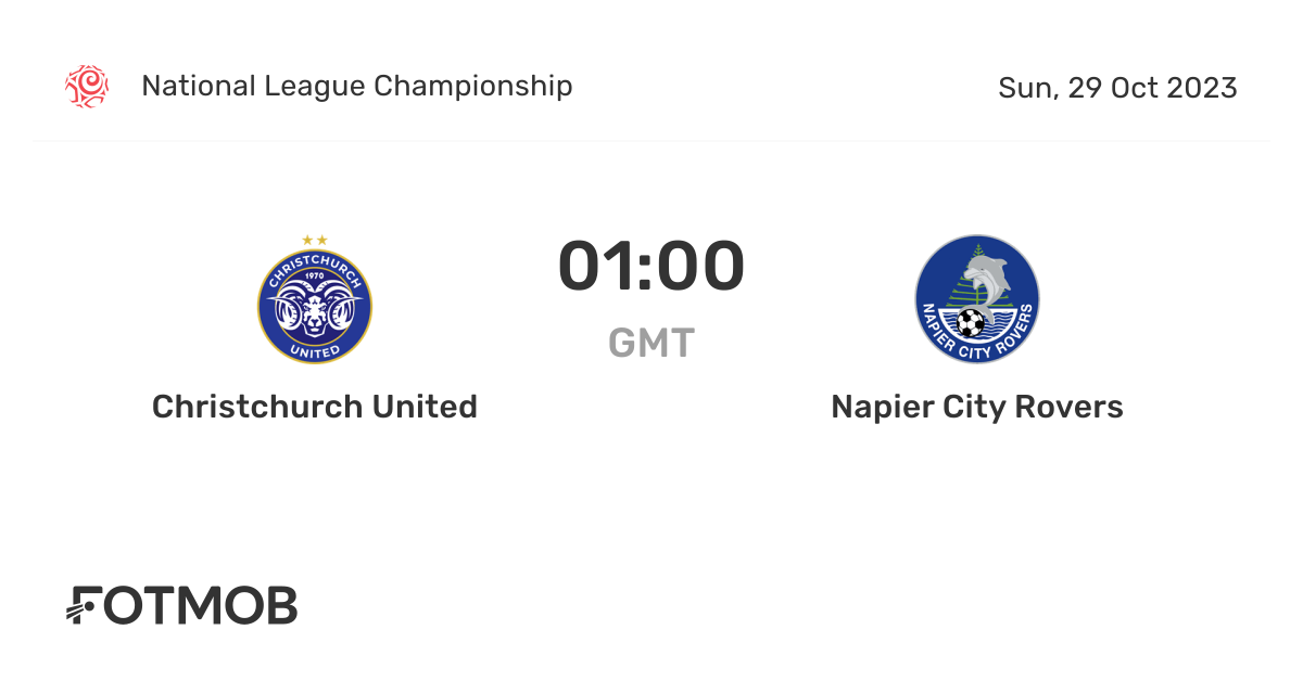 Christchurch United vs Napier City Rovers live score, predicted lineups and H2H stats.