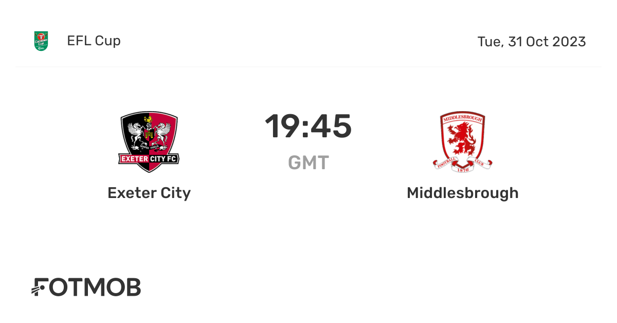 Exeter City vs Middlesbrough live score, predicted lineups and H2H stats