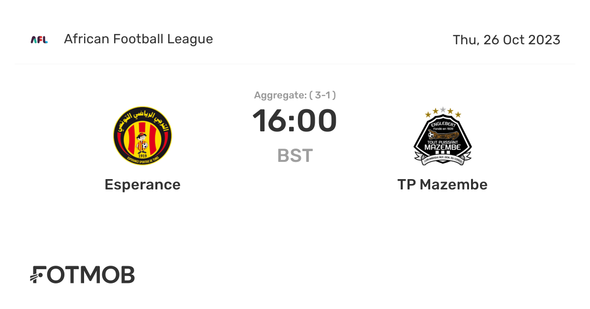 Esperance vs TP Mazembe live score, predicted lineups and H2H stats.