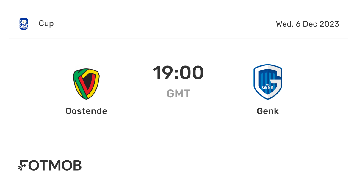 Oostende vs Genk live score, predicted lineups and H2H stats.