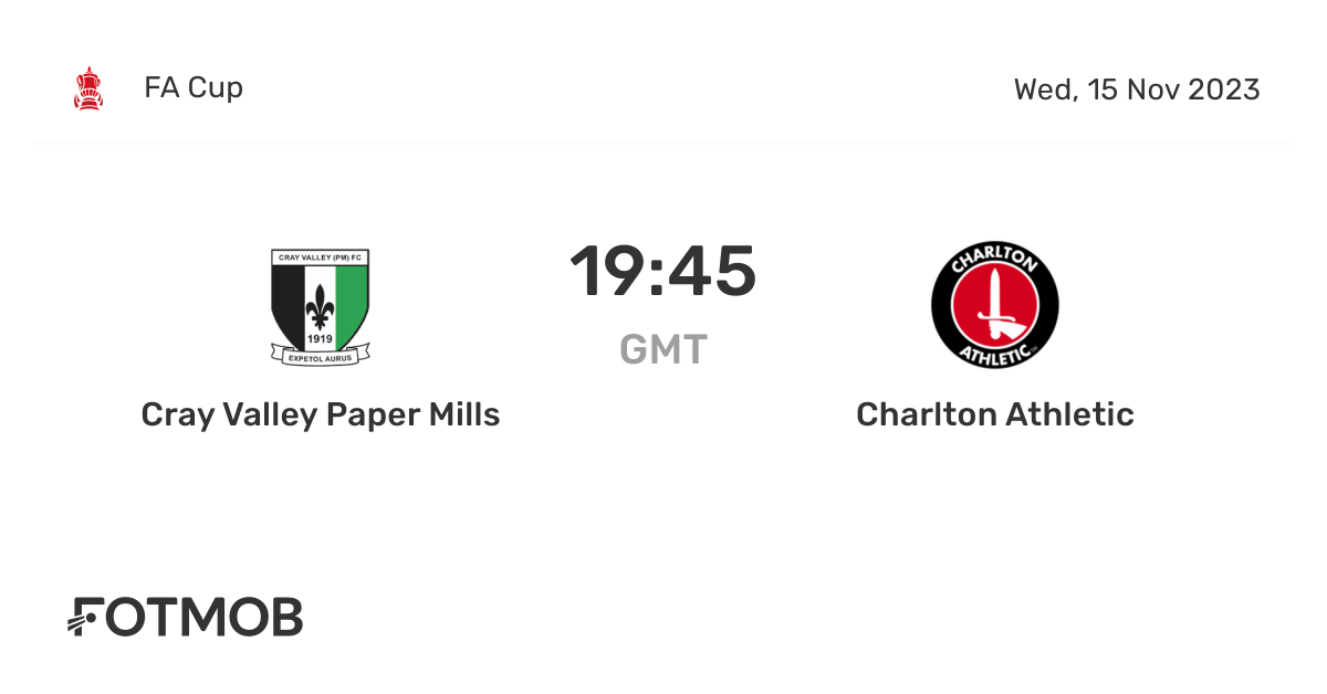 Cray Valley Paper Mills vs Charlton Athletic live score, predicted
