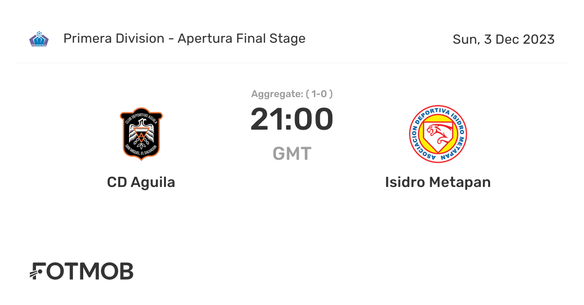 CD Aguila vs Isidro Metapan live score, predicted lineups and H2H stats.