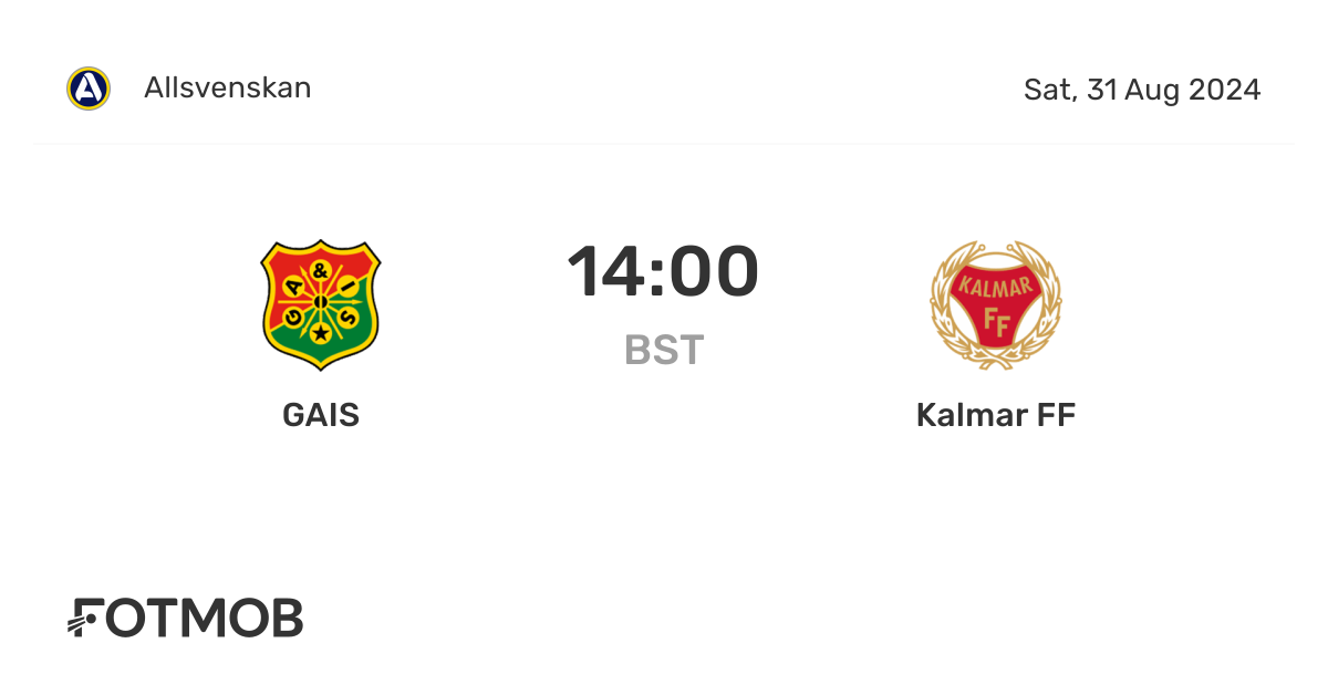 GAIS vs Kalmar FF live score, predicted lineups and H2H stats