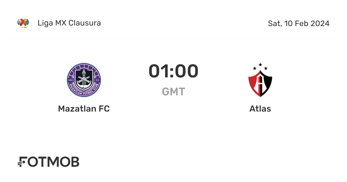 Mazatlan FC vs Atlas live score, predicted lineups and H2H stats