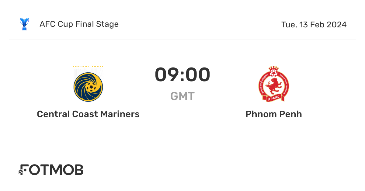 Central Coast Mariners vs Phnom Penh live score, predicted lineups