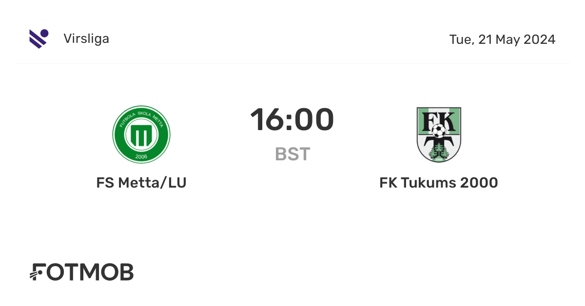 FS Metta/LU vs FK Tukums 2000 marcador en vivo, alineaciones