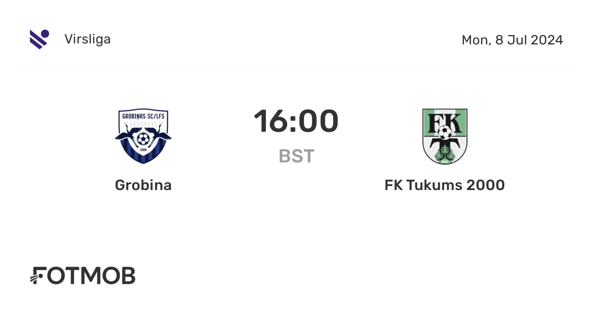 Grobina vs FK Tukums 2000 live score, predicted lineups and H2H stats