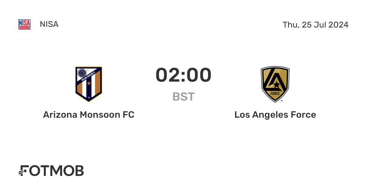 Arizona Monsoon FC vs Los Angeles Force live score, predicted lineups