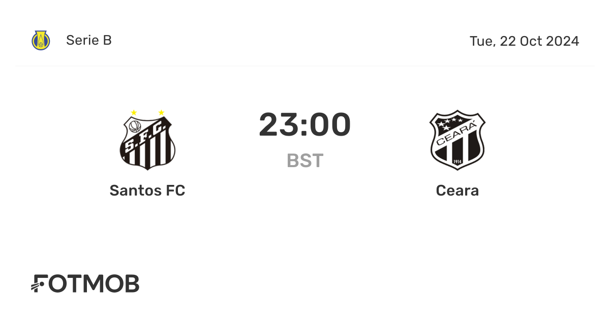 Santos FC x Ceara - placar ao vivo, escalações prováveis e estatísticas H2H