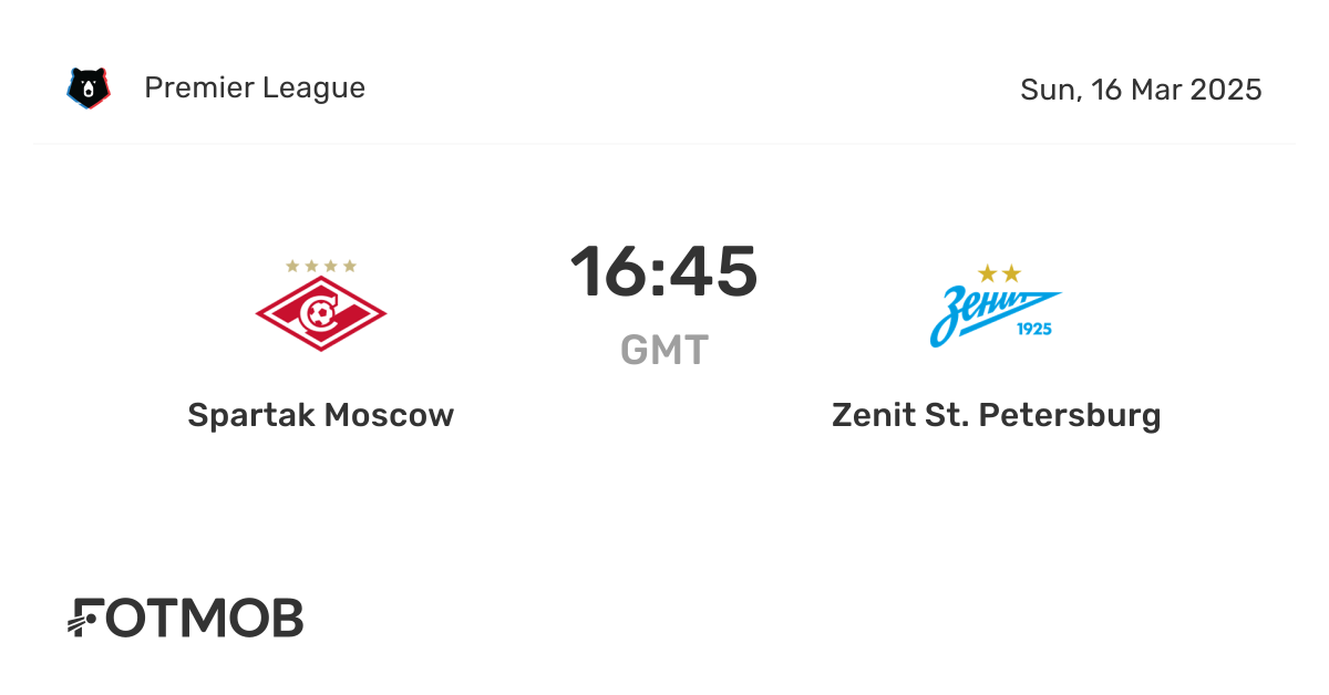 Spartak Moscow vs Zenit St. Petersburg - marcador en vivo, alineaciones ...