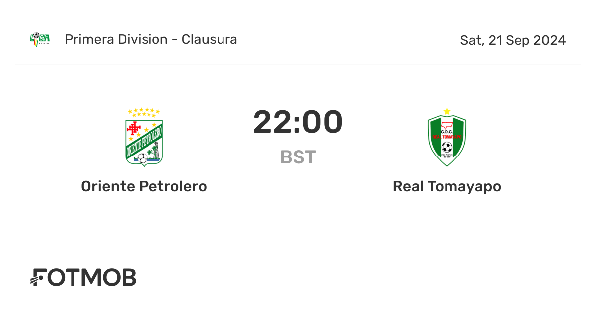 Oriente Petrolero vs Real Tomayapo - marcador en vivo, alineaciones ...