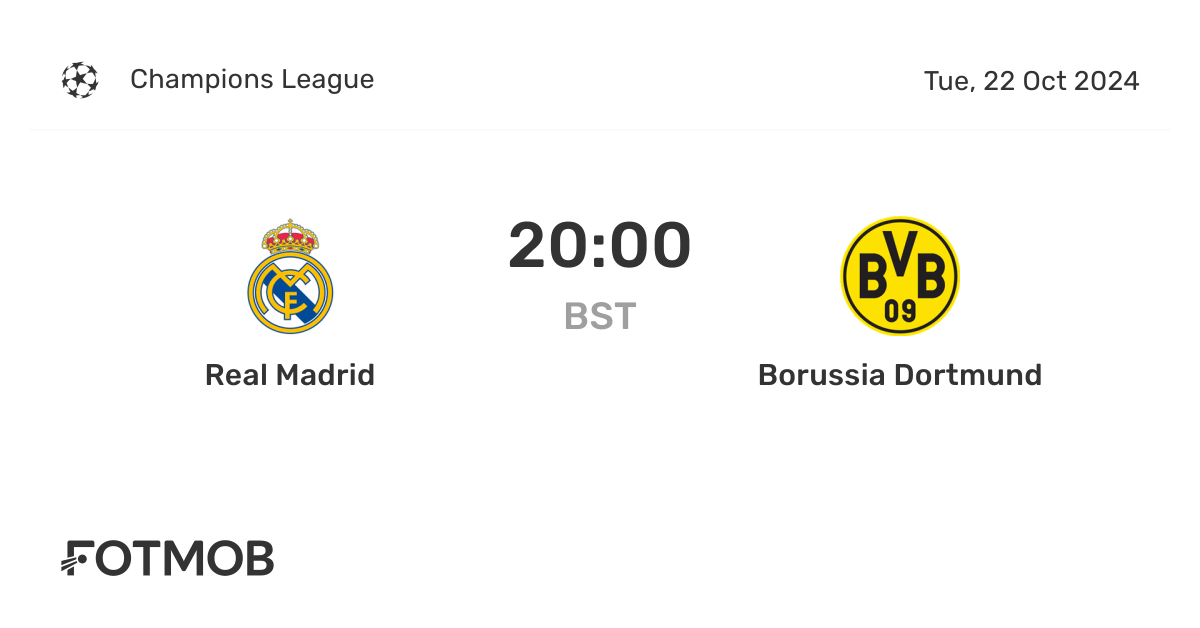 Real Madrid vs Borussia Dortmund live score, predicted lineups and H2H stats