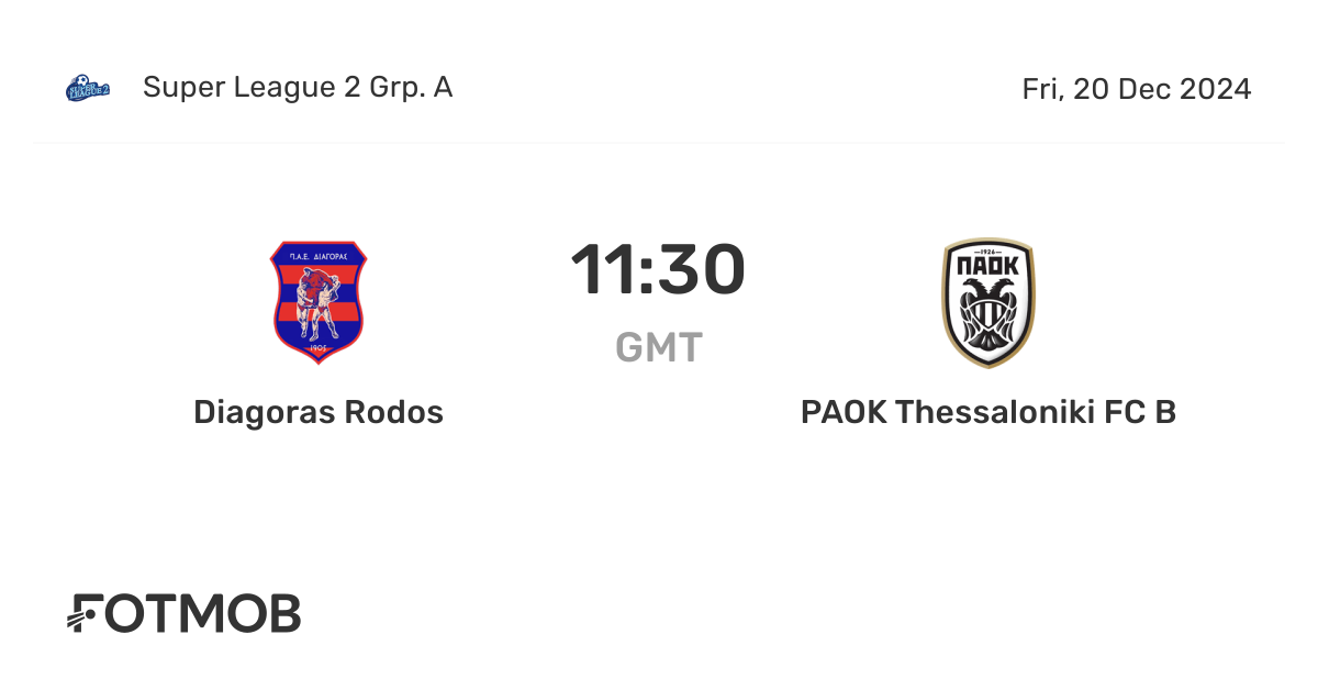 Diagoras Rodos vs PAOK Thessaloniki FC B - marcador en vivo ...