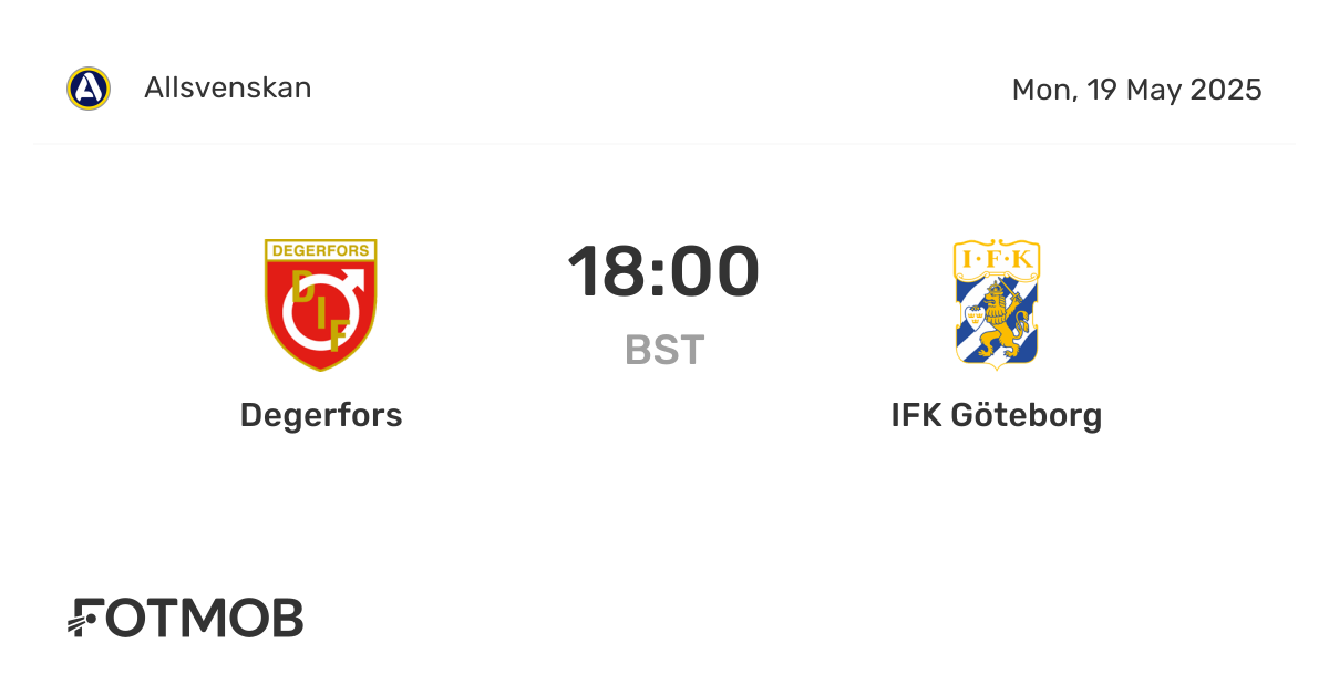 Degerfors vs IFK Göteborg - 实时比分、预计首发阵容和对战纪录