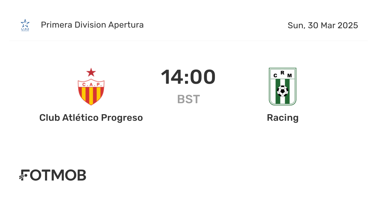 Club Atlético Progreso vs Racing - marcador en vivo, alineaciones ...