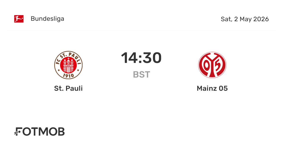 St. Pauli vs Mainz 05 FotMob 프리뷰 이미지