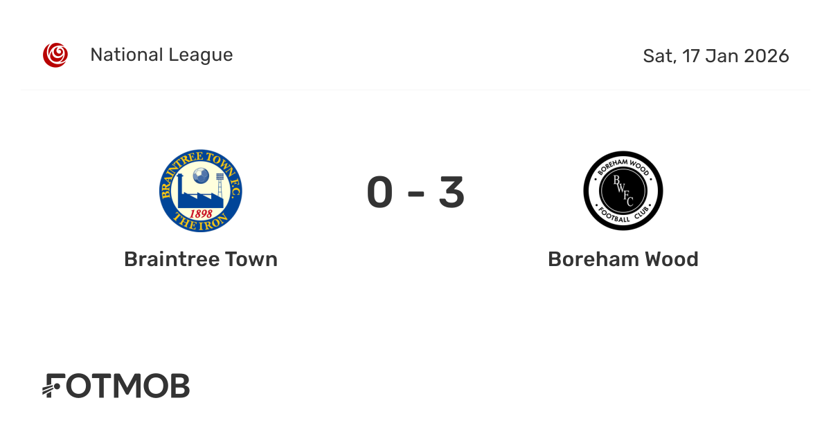 Braintree Town vs Boreham Wood - live score, predicted lineups and H2H ...